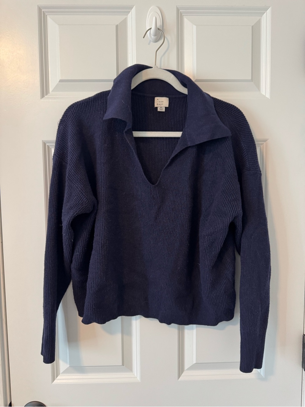 a new day Navy Collared V-Neck Ribbed Sweater